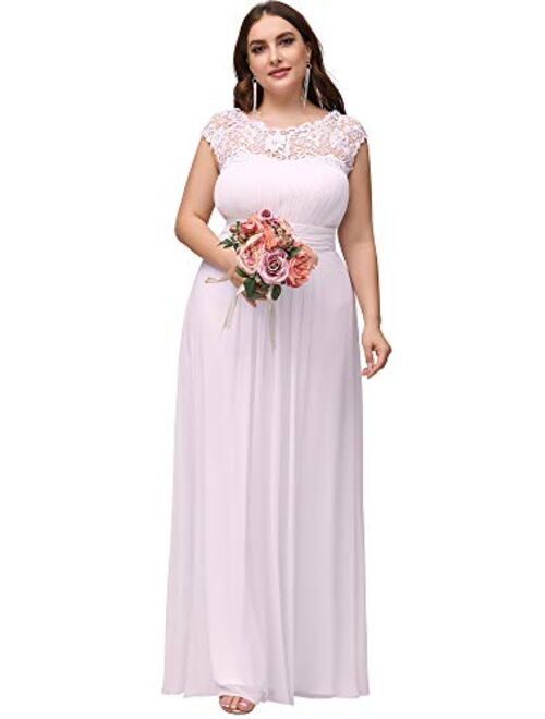 Alisapan Women's Plus Size Elegant Lace Chiffon Cap Sleeve Long Bridesmaid Dress 09996