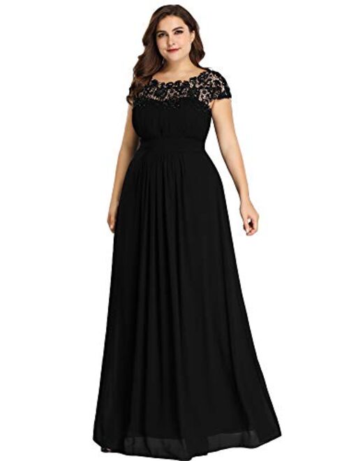 Alisapan Women's Plus Size Elegant Lace Chiffon Cap Sleeve Long Bridesmaid Dress 09996