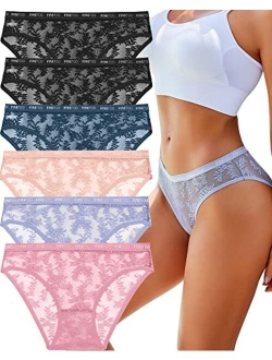 FINETOO Lace Underwear for Women Breathable Sexy Bikini Lightweight Soft Hipster Cheeky Panties 6 Pack S-XL