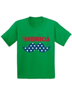 Youth Merica Youth Kids T Shirt Tops USA Flag Mustache America Patriotic 4th of July