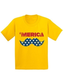 Youth Merica Youth Kids T Shirt Tops USA Flag Mustache America Patriotic 4th of July