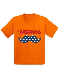 Youth Merica Youth Kids T Shirt Tops USA Flag Mustache America Patriotic 4th of July