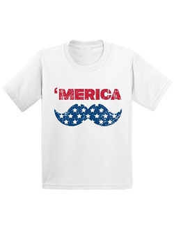 Youth Merica Youth Kids T Shirt Tops USA Flag Mustache America Patriotic 4th of July