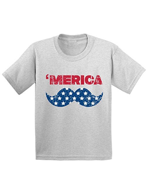 Awkward Styles Youth Merica Youth Kids T Shirt Tops USA Flag Mustache America Patriotic 4th of July