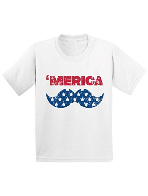 Awkward Styles Youth Merica Youth Kids T Shirt Tops USA Flag Mustache America Patriotic 4th of July