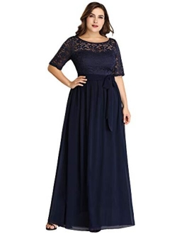 Alisapan Womens Lace Short Sleeve Plus Size Evening Party Bridesmaid Dresses 7624