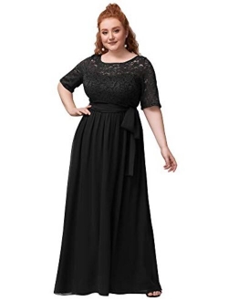 Alisapan Womens Lace Short Sleeve Plus Size Evening Party Bridesmaid Dresses 7624