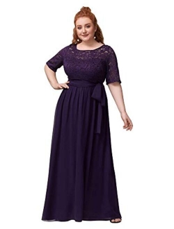 Alisapan Womens Lace Short Sleeve Plus Size Evening Party Bridesmaid Dresses 7624