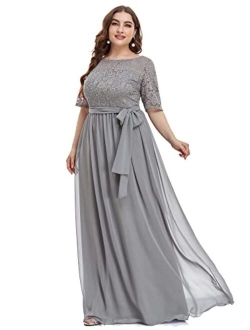 Alisapan Womens Lace Short Sleeve Plus Size Evening Party Bridesmaid Dresses 7624