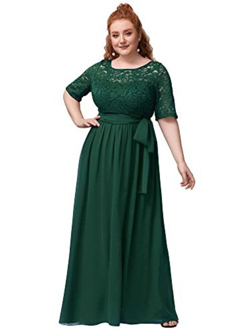 Alisapan Womens Lace Short Sleeve Plus Size Evening Party Bridesmaid Dresses 7624