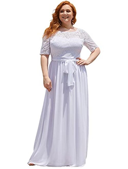 Alisapan Womens Lace Short Sleeve Plus Size Evening Party Bridesmaid Dresses 7624