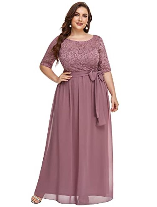 Alisapan Womens Lace Short Sleeve Plus Size Evening Party Bridesmaid Dresses 7624