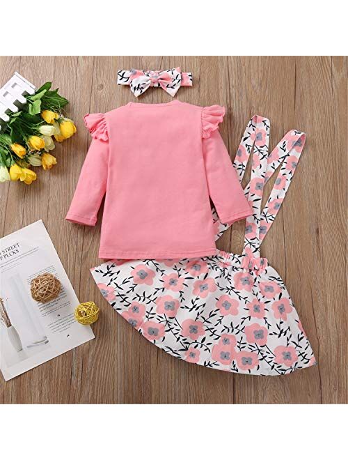 ZOELNIC Baby Toddler Girl Sister Matching Outfits Ruffle Romper Shirt+Floral Suspender Dress Pants+Headband 3Pcs Fall Winter Clothes