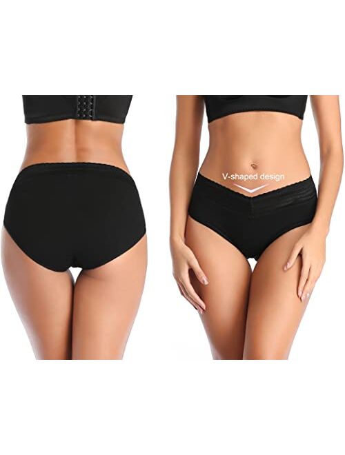 Annenmy Cotton Underwear for Women with Lace Waistband, Mid Rise Brief No Muffin Top Full Coverage Underwear for Women