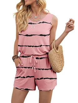 DouBCQ Womens Summer Romper Casual Short Jumpsuits with Pockets