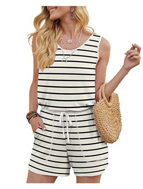 DouBCQ Womens Summer Romper Casual Short Jumpsuits with Pockets