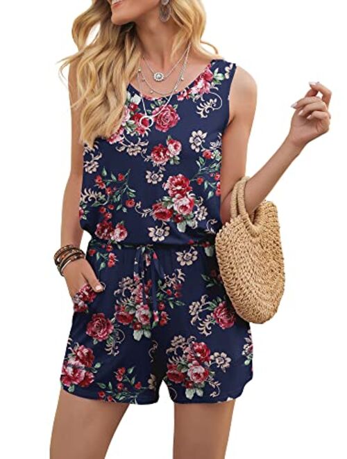 DouBCQ Womens Summer Romper Casual Short Jumpsuits with Pockets