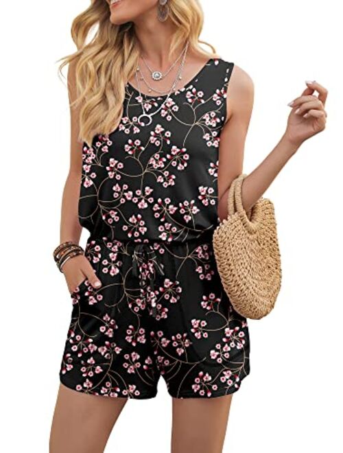 DouBCQ Womens Summer Romper Casual Short Jumpsuits with Pockets