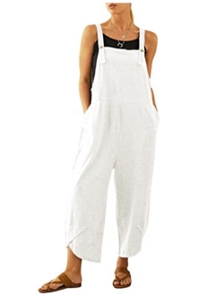 Uaneo Womens Cotton Adjustable Casual Summer Bib Overalls Jumpsuits with Pockets