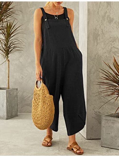 Uaneo Womens Cotton Adjustable Casual Summer Bib Overalls Jumpsuits with Pockets