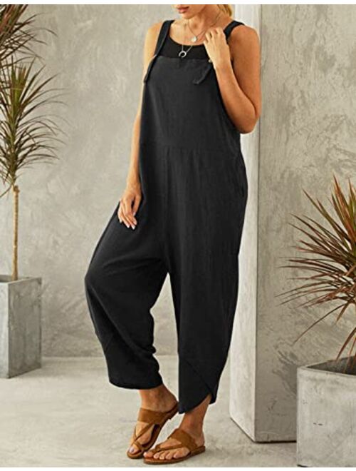 Uaneo Womens Cotton Adjustable Casual Summer Bib Overalls Jumpsuits with Pockets