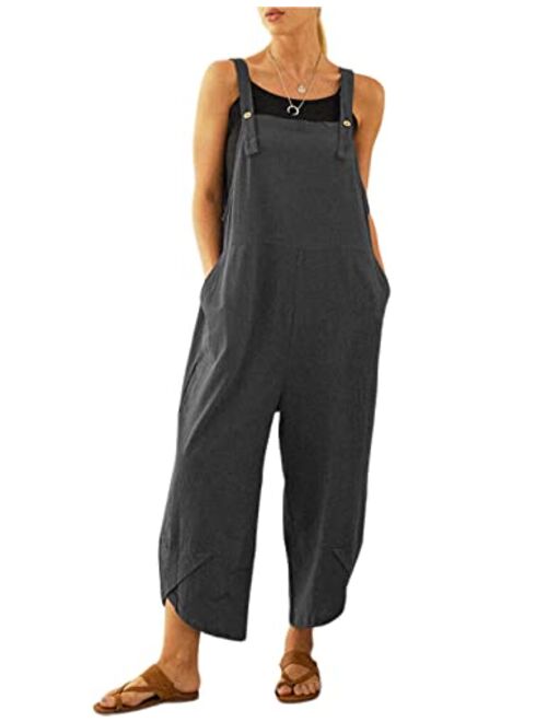 Uaneo Womens Cotton Adjustable Casual Summer Bib Overalls Jumpsuits with Pockets