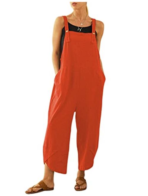 Uaneo Womens Cotton Adjustable Casual Summer Bib Overalls Jumpsuits with Pockets