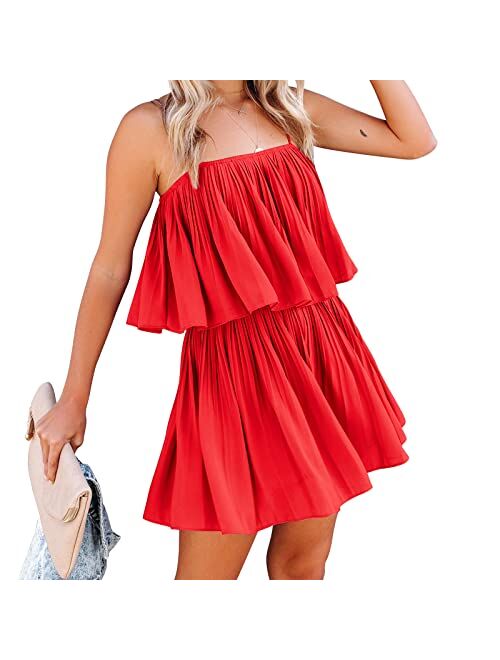 Exlura Womens Spaghetti Strap Pleated Short Jumpsuit Sleeveless Flowy Playsuit Rompers