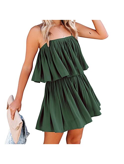 Exlura Womens Spaghetti Strap Pleated Short Jumpsuit Sleeveless Flowy Playsuit Rompers