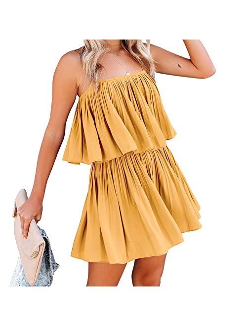 Exlura Womens Spaghetti Strap Pleated Short Jumpsuit Sleeveless Flowy Playsuit Rompers