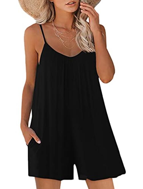 SNUGWIND Womens Casual Sleeveless Strap Loose Adjustable Jumpsuits Stretchy Shorts Romper with Pockets