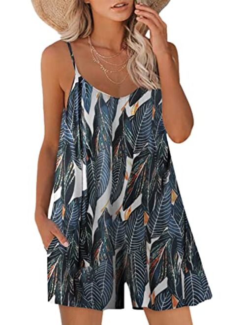 SNUGWIND Womens Casual Sleeveless Strap Loose Adjustable Jumpsuits Stretchy Shorts Romper with Pockets