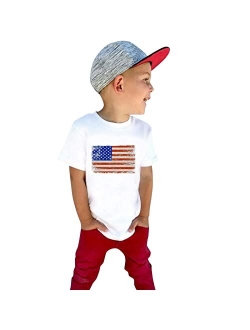 POLG Kids 4th of July Shirts T-Shirt Boys Girls American Flag Stars Striped Tees Toddler Baby Printed Short Sleeve Shirt 1-6Y