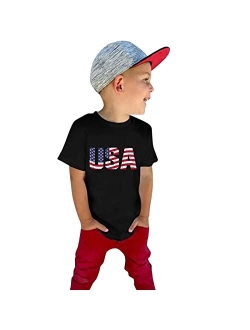 POLG Kids 4th of July Shirts T-Shirt Boys Girls American Flag Stars Striped Tees Toddler Baby Printed Short Sleeve Shirt 1-6Y