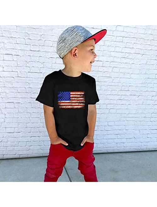 POLG Kids 4th of July Shirts T-Shirt Boys Girls American Flag Stars Striped Tees Toddler Baby Printed Short Sleeve Shirt 1-6Y