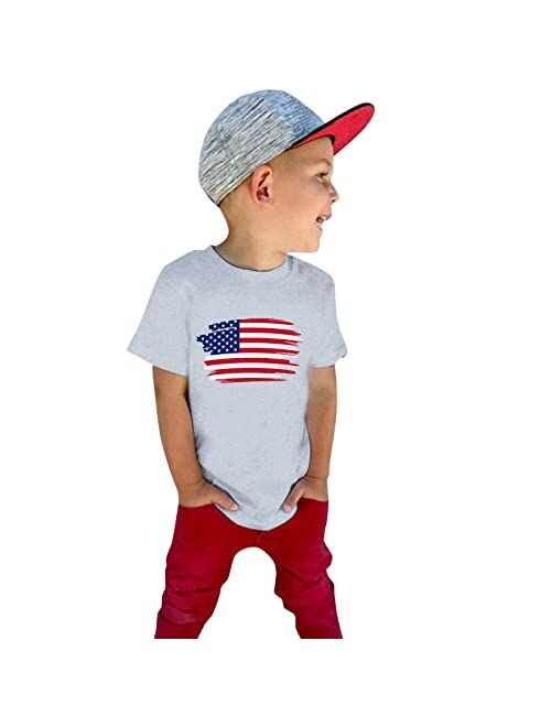 POLG Kids 4th of July Shirts T-Shirt Boys Girls American Flag Stars Striped Tees Toddler Baby Printed Short Sleeve Shirt 1-6Y