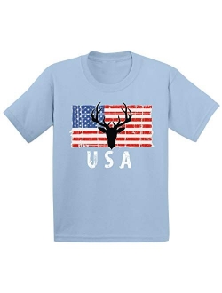 Hunting Deer USA Toddler Shirt Love USA American Flag Tshirt for Boy Girl