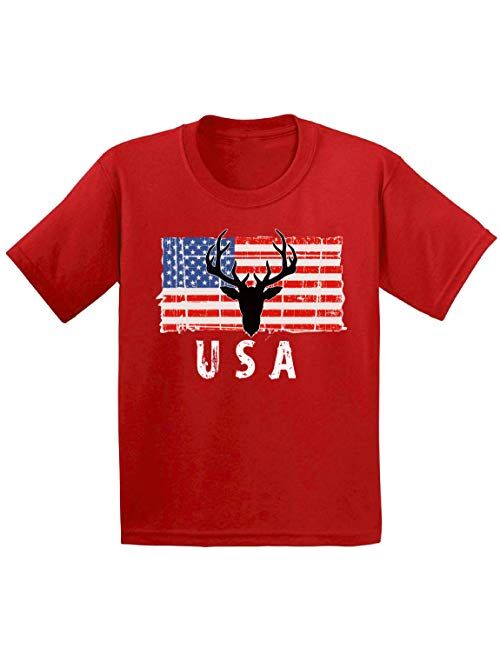 Awkward Styles Hunting Deer USA Toddler Shirt Love USA American Flag Tshirt for Boy Girl