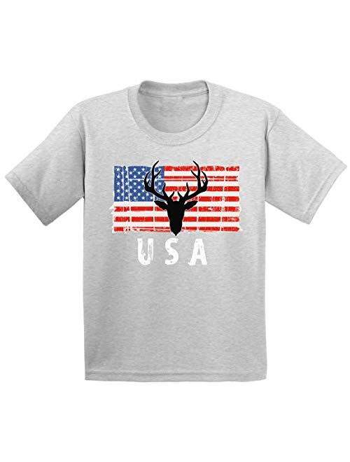 Awkward Styles Hunting Deer USA Toddler Shirt Love USA American Flag Tshirt for Boy Girl