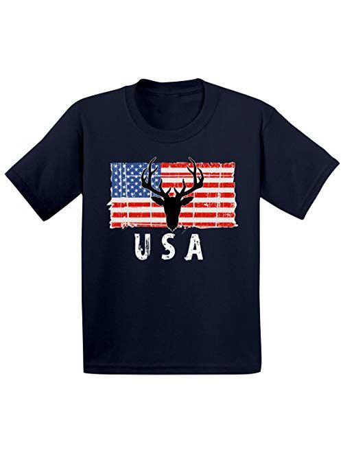 Awkward Styles Hunting Deer USA Toddler Shirt Love USA American Flag Tshirt for Boy Girl