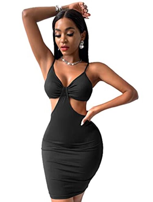 WDIRARA Women's Sexy Cut Out Keyhole Front Dress Split Side Hem Colorblock Short Sleeve Bodycon Casual Maxi Dresses