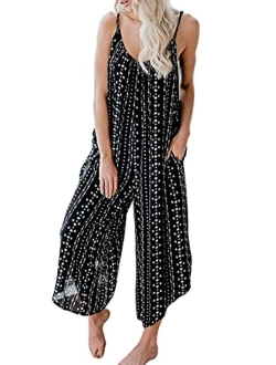 Happy Sailed Women's Casual Sleeveless Front Button Loose Jumpsuits Stretchy Long Pants Romper with Pockets