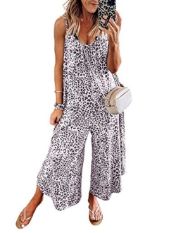 Happy Sailed Women's Casual Sleeveless Front Button Loose Jumpsuits Stretchy Long Pants Romper with Pockets