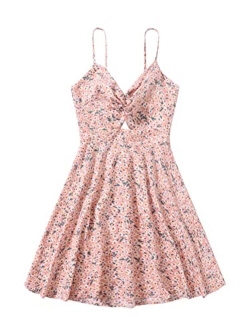 Women's Floral Print V Neck Cut Out Spaghetti Straps Sleeveless Mini Dress