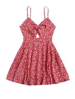 Women's Floral Print V Neck Cut Out Spaghetti Straps Sleeveless Mini Dress