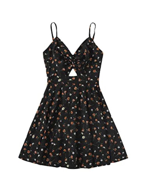 SheIn Women's Floral Print V Neck Cut Out Spaghetti Straps Sleeveless Mini Dress