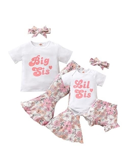 BOIBOKOKO Big Sister Little Sister Matching Outfits Set Floral Sibling Girls Childrens Lil Sis Big Sis Matching Outfits Summer Clothes