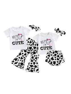 Eadrioss Big Sister Little Sister Matching Outfits - Short Sleeve Letter Print Top Floral Bell Bottom Pant/short Summer Clothes 0-6T