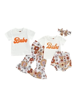 Eadrioss Big Sister Little Sister Matching Outfits - Short Sleeve Letter Print Top Floral Bell Bottom Pant/short Summer Clothes 0-6T