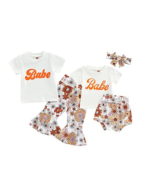 Eadrioss Big Sister Little Sister Matching Outfits - Short Sleeve Letter Print Top Floral Bell Bottom Pant/short Summer Clothes 0-6T